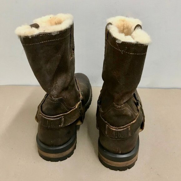 Luxe de Leon Santo Harness Leather Shearling Pull On Boots